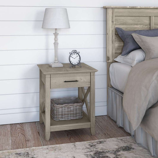 Bush Furniture - Key West Nightstand with Drawer in Washed Gray - KWT120WG-Z veiw 1