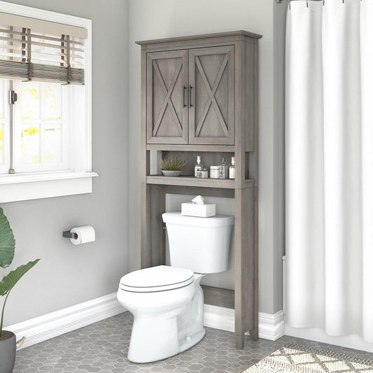 Bush Furniture - Key West Over The Toilet Storage Cabinet in Driftwood Gray - KWS268DG-03 veiw 2