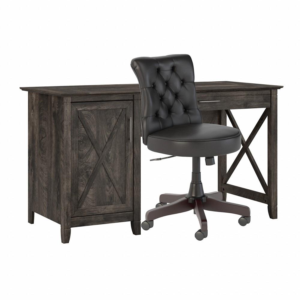 Bush Furniture - Key West Single Ped Desk w Arden Lane Mid Back Tufted Chair in Dark Gray Hickory - KWS020GH veiw 1