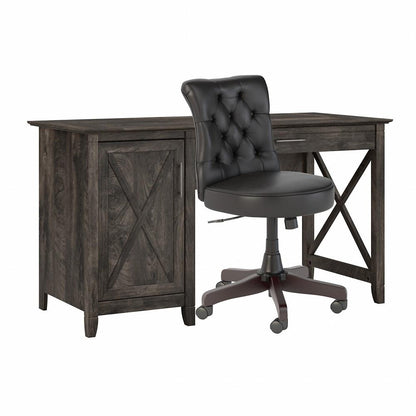 Bush Furniture - Key West Single Ped Desk w Arden Lane Mid Back Tufted Chair in Dark Gray Hickory - KWS020GH veiw 1