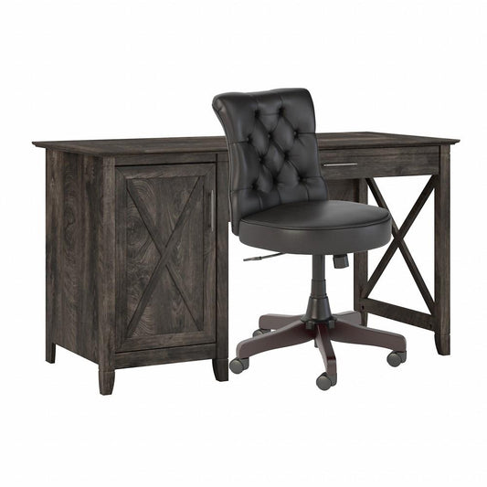 Bush Furniture - Key West Single Ped Desk w Arden Lane Mid Back Tufted Chair in Dark Gray Hickory - KWS020GH veiw 1