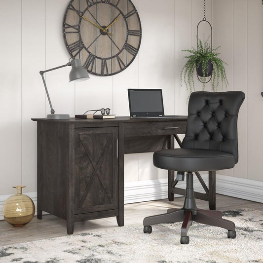 Bush Furniture - Key West Single Ped Desk w Arden Lane Mid Back Tufted Chair in Dark Gray Hickory - KWS020GH veiw 2
