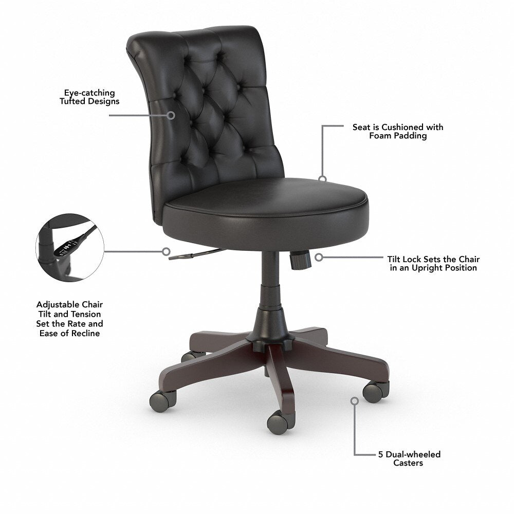 Bush Furniture - Key West Single Ped Desk w Arden Lane Mid Back Tufted Chair in Dark Gray Hickory - KWS020GH veiw 6