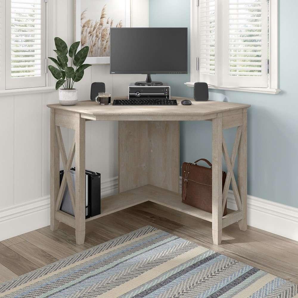 Bush Furniture - Key West Small Corner Desk in Washed Gray - KWD134WG-03 veiw 4