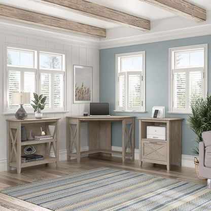 Bush Furniture - Key West Small Corner Desk with Bookcase and Lateral File Cabinet in Washed Gray - KWS050WG veiw 4