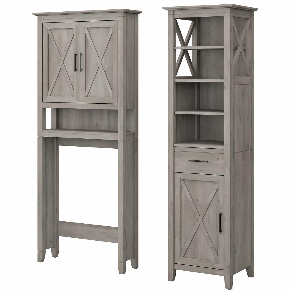 Bush Furniture - Key West Tall Linen Cabinet and Over The Toilet Storage Cabinet in Driftwood Gray - KWS038DG veiw 1