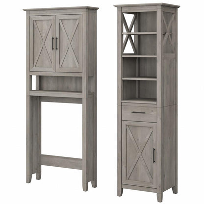 Bush Furniture - Key West Tall Linen Cabinet and Over The Toilet Storage Cabinet in Driftwood Gray - KWS038DG veiw 1