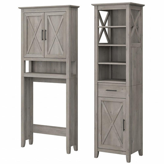 Bush Furniture - Key West Tall Linen Cabinet and Over The Toilet Storage Cabinet in Driftwood Gray - KWS038DG veiw 1