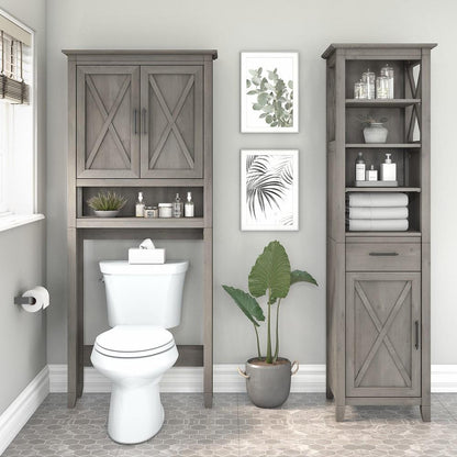 Bush Furniture - Key West Tall Linen Cabinet and Over The Toilet Storage Cabinet in Driftwood Gray - KWS038DG veiw 2