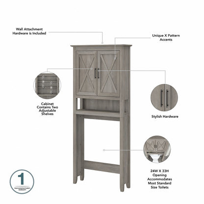 Bush Furniture - Key West Tall Linen Cabinet and Over The Toilet Storage Cabinet in Driftwood Gray - KWS038DG veiw 3