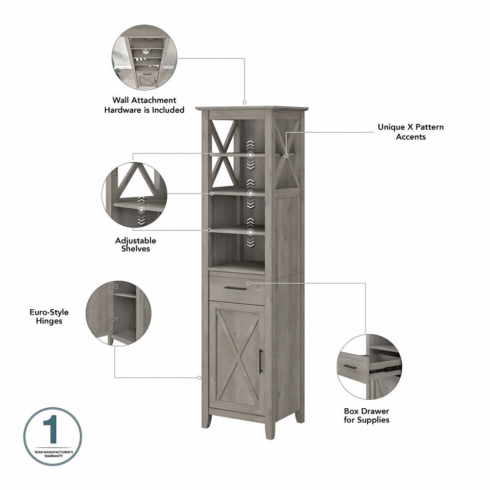 Bush Furniture - Key West Tall Linen Cabinet and Over The Toilet Storage Cabinet in Driftwood Gray - KWS038DG veiw 4
