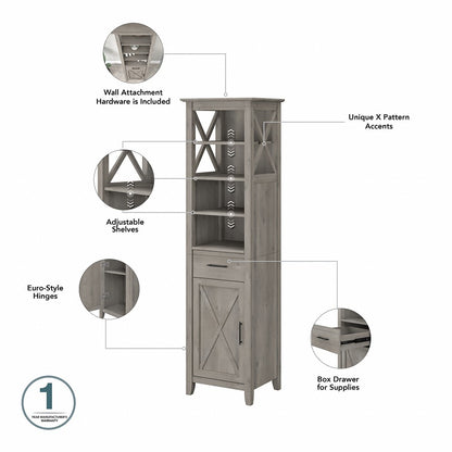 Bush Furniture - Key West Tall Linen Cabinet and Over The Toilet Storage Cabinet in Driftwood Gray - KWS038DG veiw 4