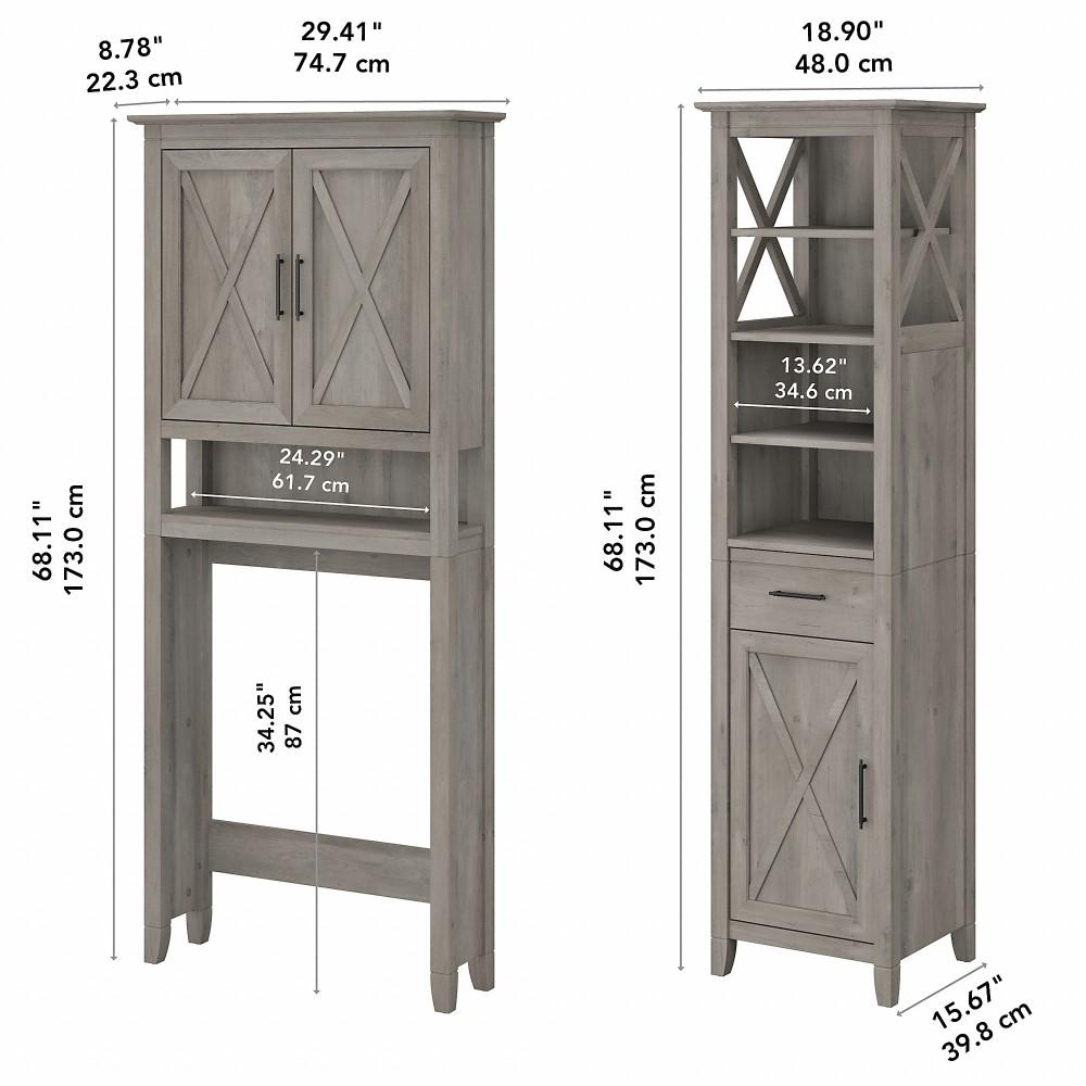Bush Furniture - Key West Tall Linen Cabinet and Over The Toilet Storage Cabinet in Driftwood Gray - KWS038DG veiw 6
