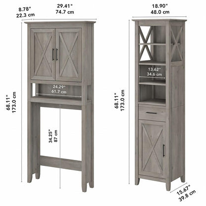 Bush Furniture - Key West Tall Linen Cabinet and Over The Toilet Storage Cabinet in Driftwood Gray - KWS038DG veiw 6