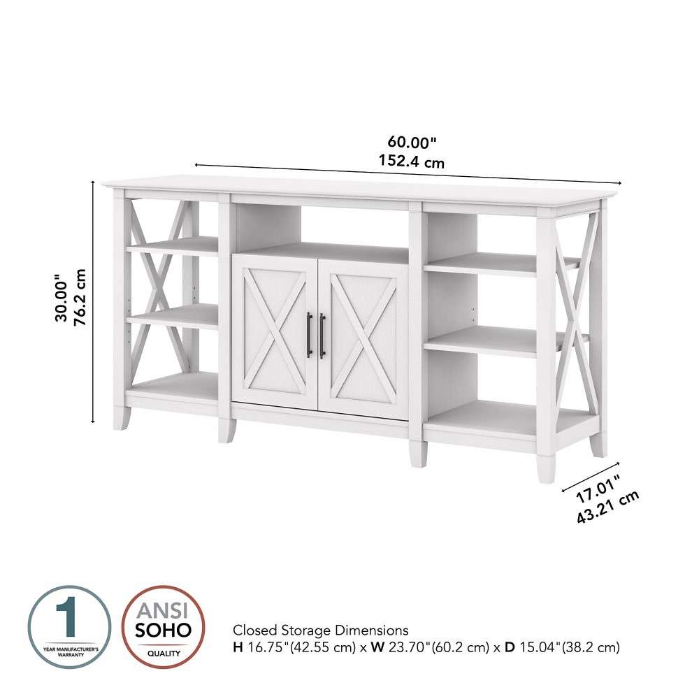 Bush Furniture - Key West Tall TV Stand for 65 Inch TV in Pure White Oak - KWV160WT-03 veiw 6