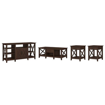 Bush Furniture - Key West Tall TV Stand with Coffee Table and (Set of 2) End Tables in Bing Cherry - KWS025BC veiw 1