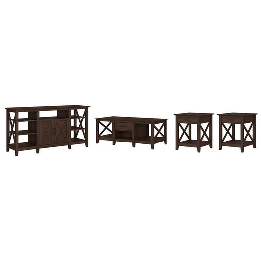 Bush Furniture - Key West Tall TV Stand with Coffee Table and (Set of 2) End Tables in Bing Cherry - KWS025BC veiw 1