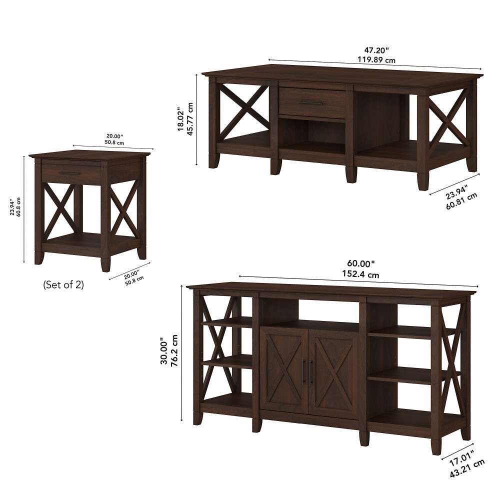 Bush Furniture - Key West Tall TV Stand with Coffee Table and (Set of 2) End Tables in Bing Cherry - KWS025BC veiw 7