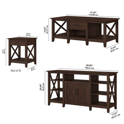 Bush Furniture - Key West Tall TV Stand with Coffee Table and (Set of 2) End Tables in Bing Cherry - KWS025BC veiw 7