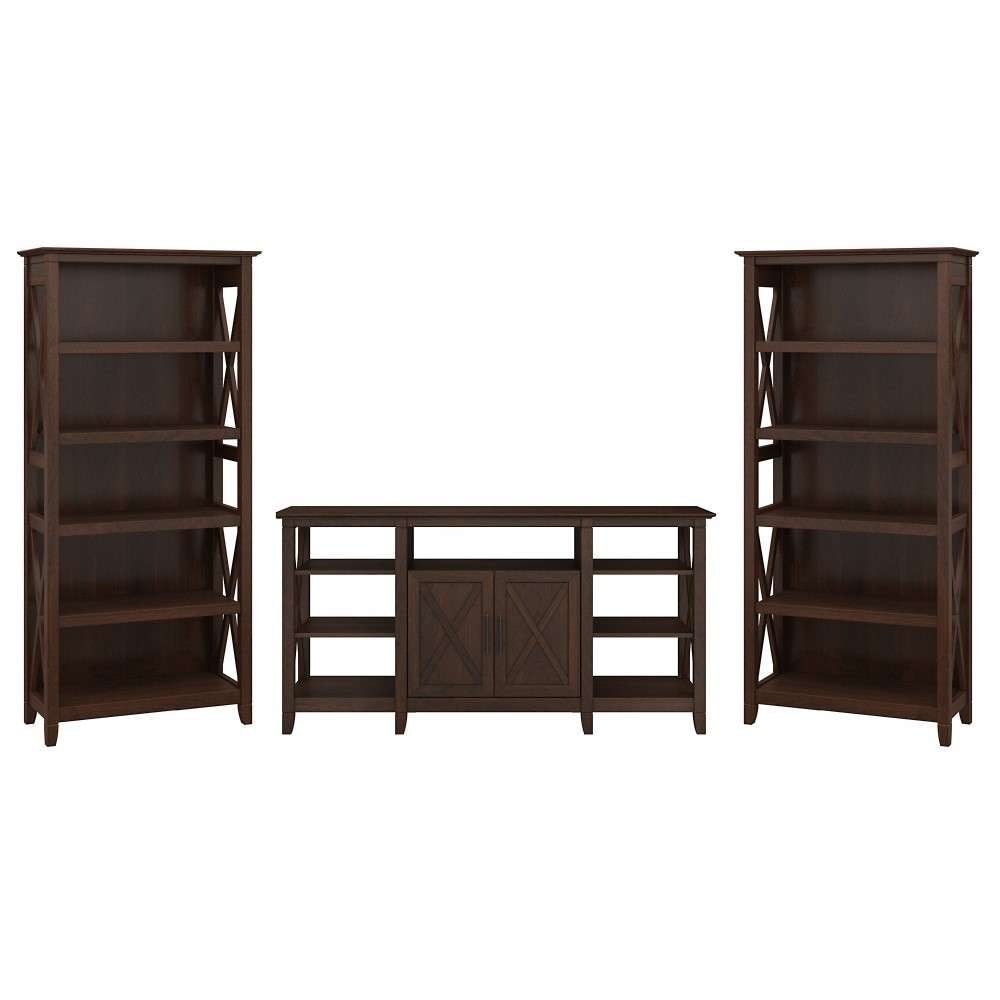 Bush Furniture - Key West Tall TV Stand with (Set of 2) Bookcases in Bing Cherry - KWS027BC veiw 1