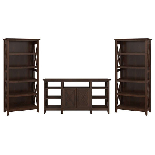 Bush Furniture - Key West Tall TV Stand with (Set of 2) Bookcases in Bing Cherry - KWS027BC veiw 1
