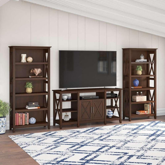 Bush Furniture - Key West Tall TV Stand with (Set of 2) Bookcases in Bing Cherry - KWS027BC veiw 2