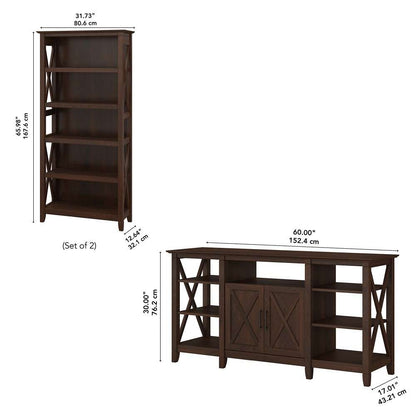 Bush Furniture - Key West Tall TV Stand with (Set of 2) Bookcases in Bing Cherry - KWS027BC veiw 7