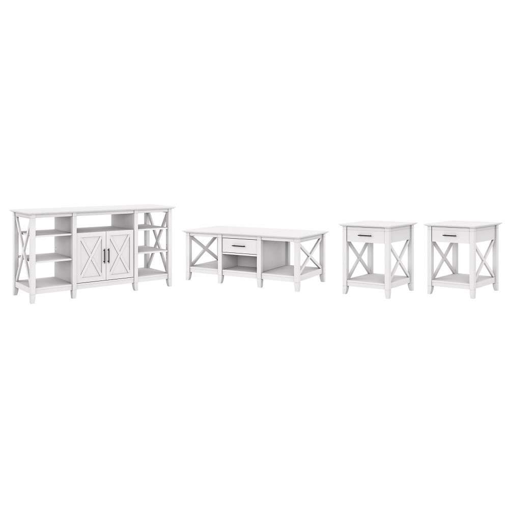 Bush Furniture - Key West Tall TV Stand with Coffee Table and (Set of 2) End Tables in Pure White Oak - KWS025WT veiw 2