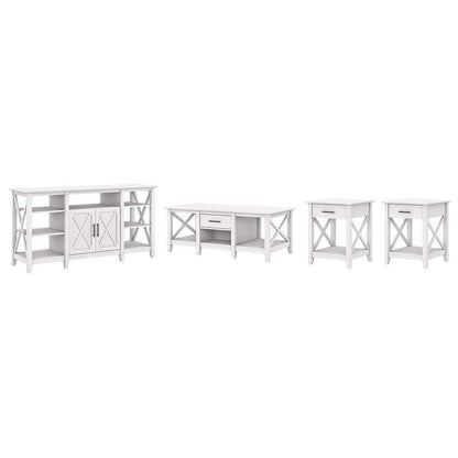 Bush Furniture - Key West Tall TV Stand with Coffee Table and (Set of 2) End Tables in Pure White Oak - KWS025WT veiw 2