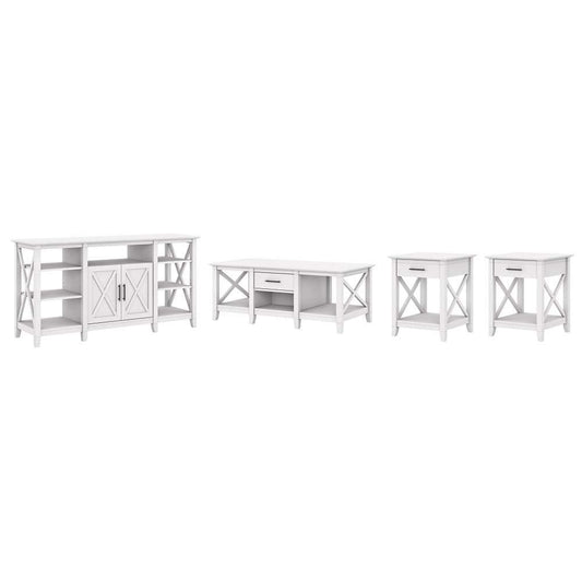 Bush Furniture - Key West Tall TV Stand with Coffee Table and (Set of 2) End Tables in Pure White Oak - KWS025WT veiw 2