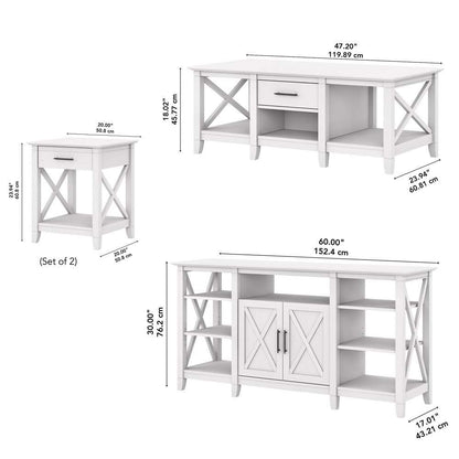 Bush Furniture - Key West Tall TV Stand with Coffee Table and (Set of 2) End Tables in Pure White Oak - KWS025WT veiw 6