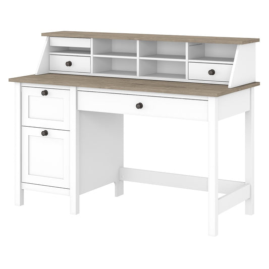 Bush Furniture - Mayfield 54W Computer Desk with Drawers and Desktop Organizer in Pure White and Shiplap Gray - MAY003GW2 veiw 1