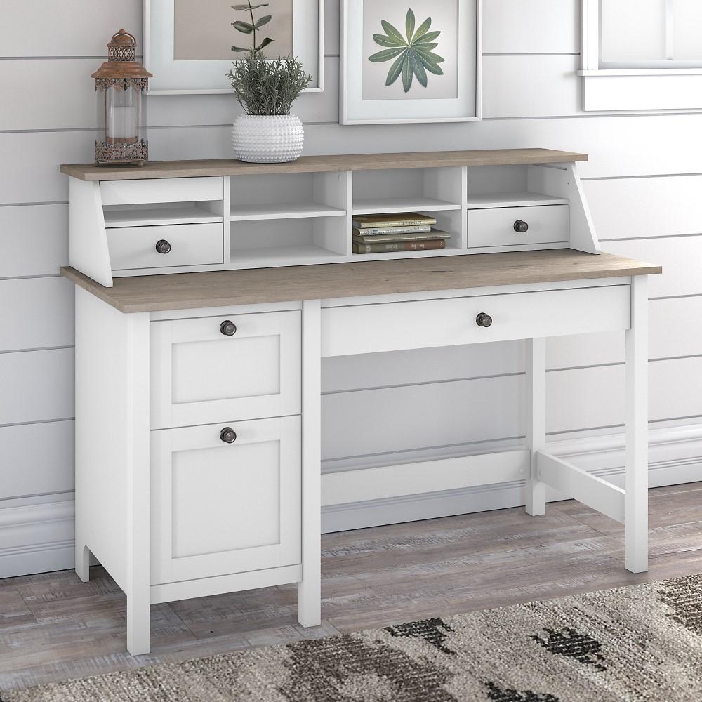 Bush Furniture - Mayfield 54W Computer Desk with Drawers and Desktop Organizer in Pure White and Shiplap Gray - MAY003GW2 veiw 5