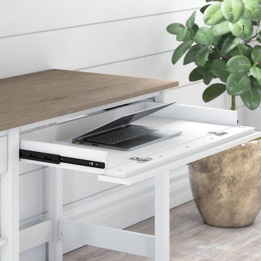 Bush Furniture - Mayfield 54W Computer Desk with Shelves in Pure White and Shiplap Gray - MAD154GW2-03 veiw 2