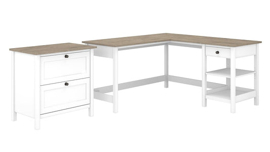 Bush Furniture - Mayfield 60W L Shaped Computer Desk with 2 Drawer Lateral File Cabinet in Pure White and Shiplap Gray - MAY011GW2 veiw 1