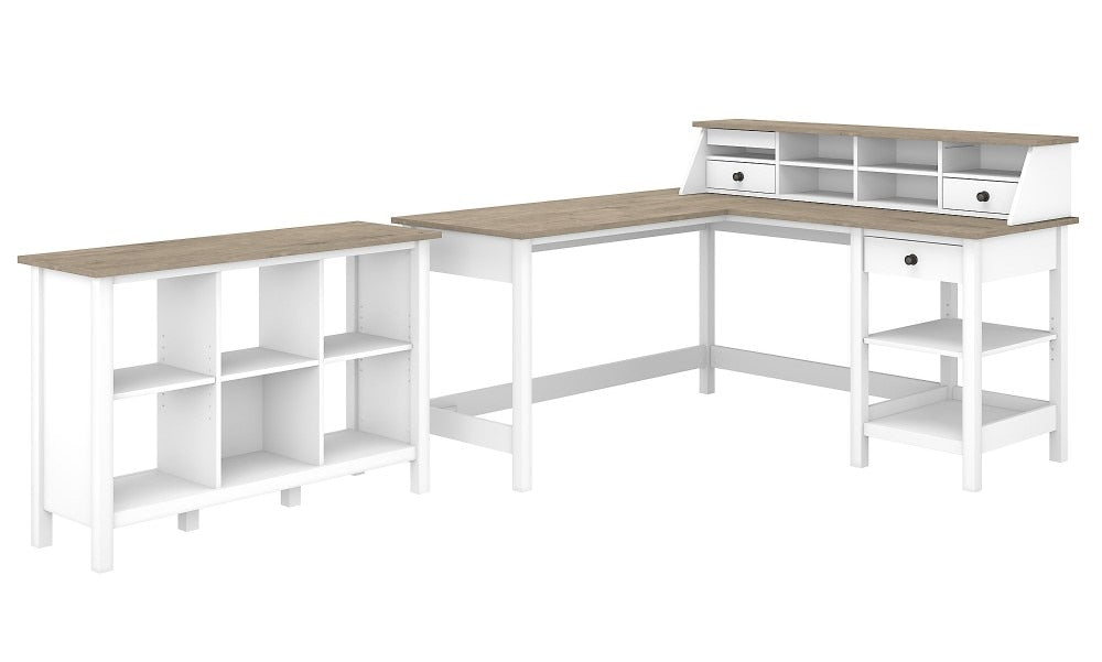 Bush Furniture - Mayfield 60W L Shaped Computer Desk with Desktop Organizer and 6 Cube Bookcase in Pure White and Shiplap Gray - MAY013GW2 veiw 1