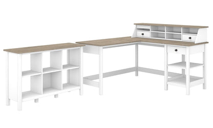 Bush Furniture - Mayfield 60W L Shaped Computer Desk with Desktop Organizer and 6 Cube Bookcase in Pure White and Shiplap Gray - MAY013GW2 veiw 1