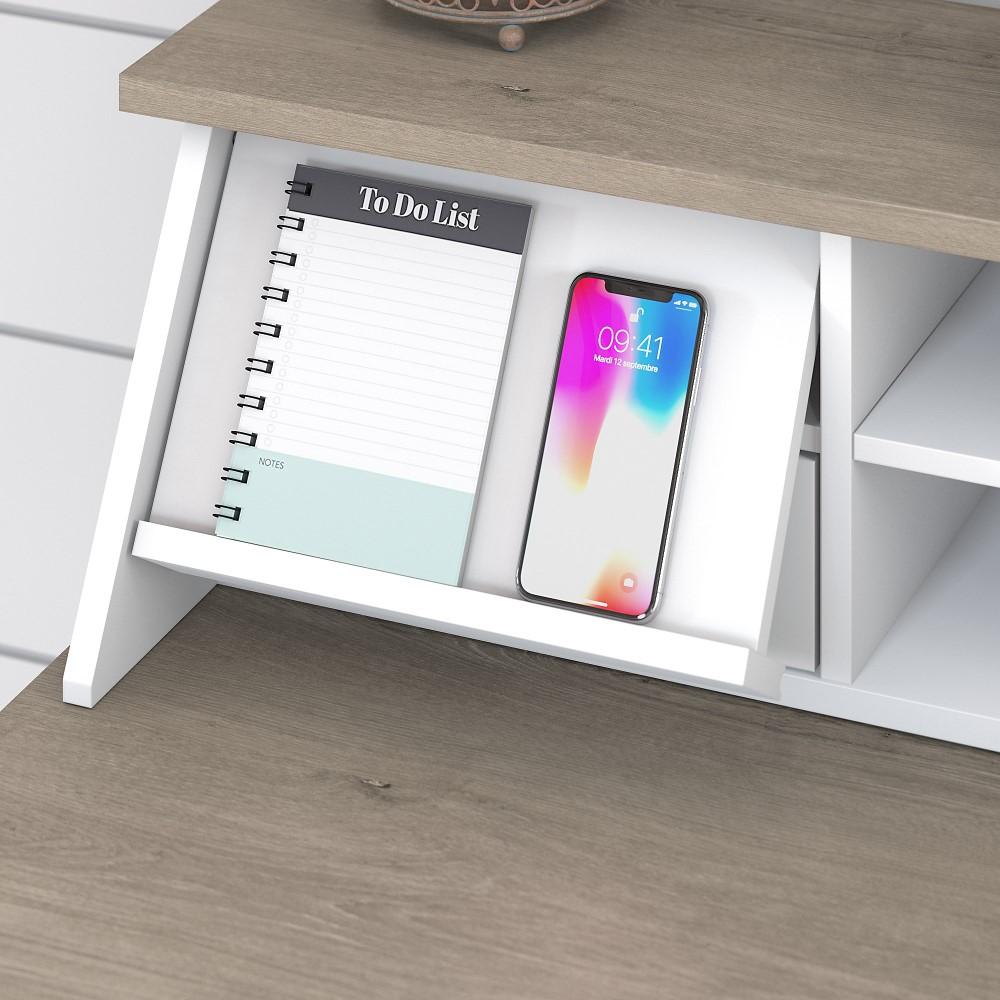 Bush Furniture - Mayfield 60W L Shaped Computer Desk with Desktop Organizer and 6 Cube Bookcase in Pure White and Shiplap Gray - MAY013GW2 veiw 2