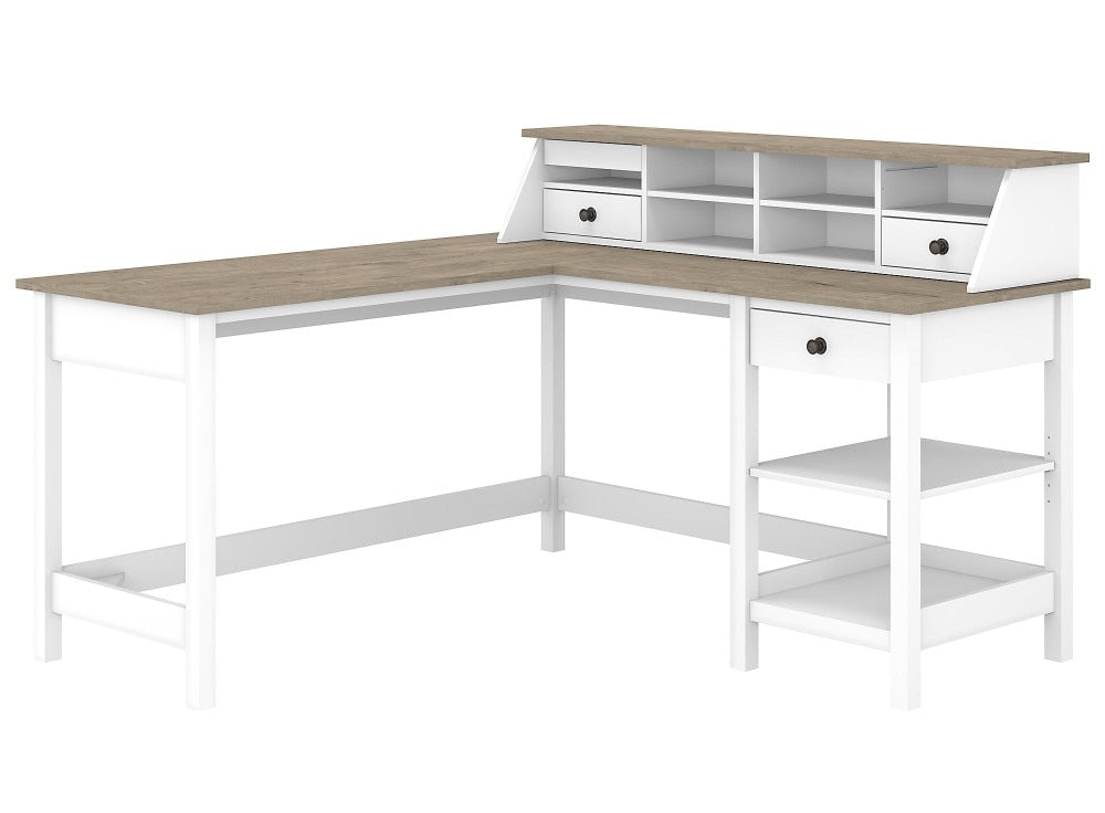 Bush Furniture - Mayfield 60W L Shaped Computer Desk with Desktop Organizer in Pure White and Shiplap Gray - MAY012GW2 veiw 1