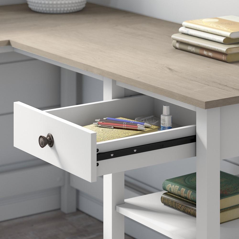 Bush Furniture - Mayfield 60W L Shaped Computer Desk with Storage in Pure White and Shiplap Gray - MAD260GW2-03 veiw 2