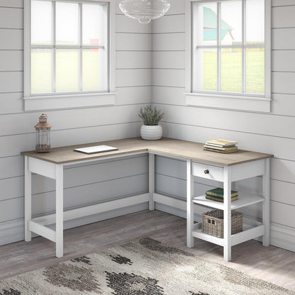 Bush Furniture - Mayfield 60W L Shaped Computer Desk with Storage in Pure White and Shiplap Gray - MAD260GW2-03 veiw 5