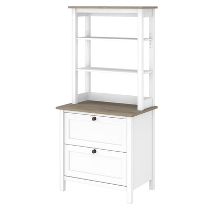 Bush Furniture - Mayfield Bookcase with Drawers in Pure White and Shiplap Gray - MAY018GW2 veiw 1