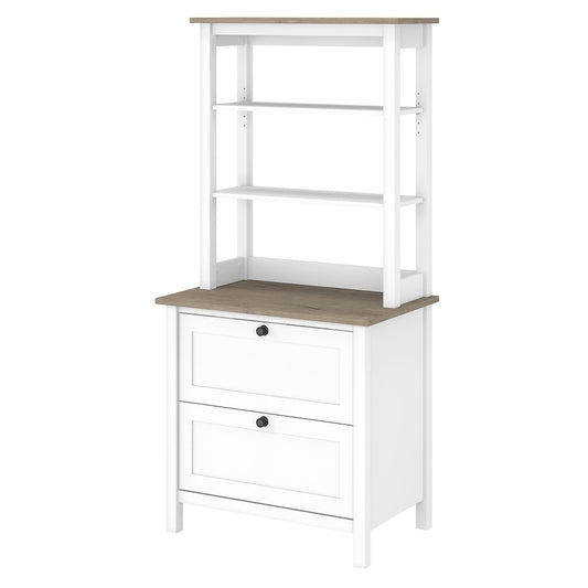 Bush Furniture - Mayfield Bookcase with Drawers in Pure White and Shiplap Gray - MAY018GW2 veiw 1