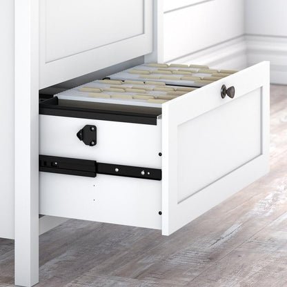 Bush Furniture - Mayfield Bookcase with Drawers in Pure White and Shiplap Gray - MAY018GW2 veiw 2