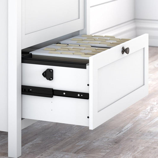 Bush Furniture - Mayfield Bookcase with Drawers in Pure White and Shiplap Gray - MAY018GW2 veiw 2