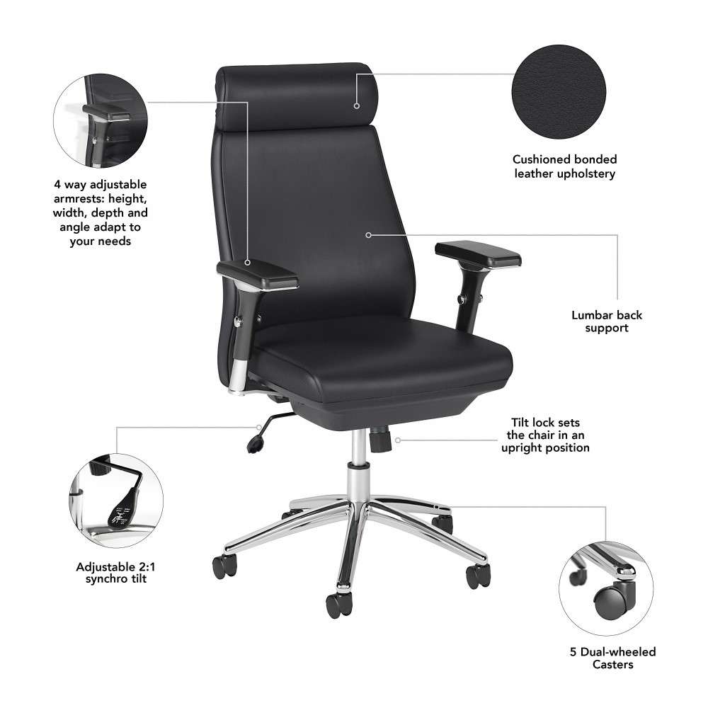 Bush Furniture - Metropolis High Back Leather Executive Office Chair in Black - CH1601BLL-03 veiw 3