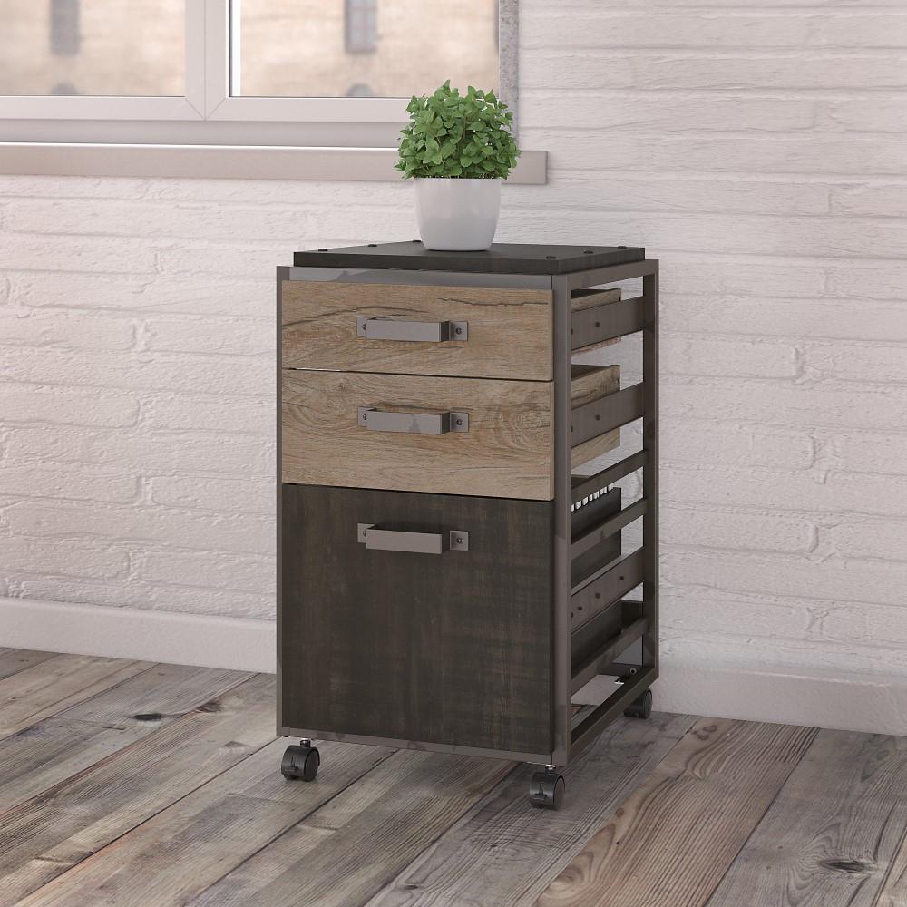 Bush Furniture - Refinery 3 Drawer Mobile File Cabinet in Rustic Gray - RFF116RG-03 veiw 2