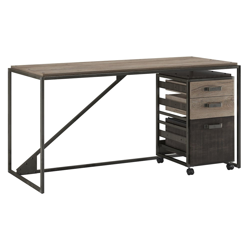 Bush Furniture - Refinery 62W Industrial Desk with 3 Drawer Mobile File Cabinet in Rustic Gray - RFY005RG veiw 1