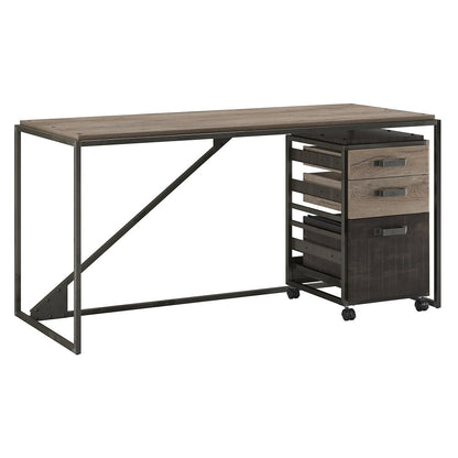 Bush Furniture - Refinery 62W Industrial Desk with 3 Drawer Mobile File Cabinet in Rustic Gray - RFY005RG veiw 1