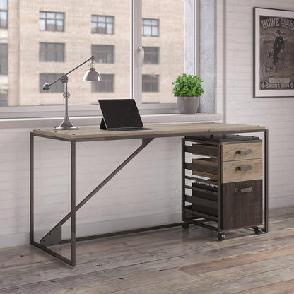 Bush Furniture - Refinery 62W Industrial Desk with 3 Drawer Mobile File Cabinet in Rustic Gray - RFY005RG veiw 2